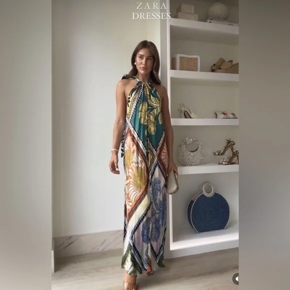 ZARA ~ COLLECTION PRINTED HALTER DRESS - Picture 4 of 12